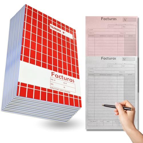 CAVECA 【PACK 12】 Talonario Facturas de Pedidos con Autocopiado y Matriz de Corte, Recibos de Facturas con 40 Hojas por Talonario (20,5 x 15 cm), Documento de Venta de Pedidos Realizados en Castellano.