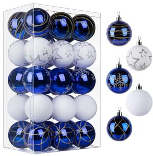 SHareconn Set di 30 palline 60mm per albero di Natale, 60 mm, palline in plastica colorata infrangibile, decorazioni per albero di Natale, festività e matrimoni,Blu & Bianco