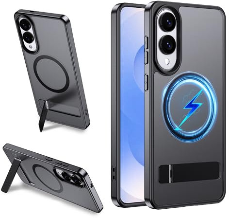 Lemxiee Case für Samsung Galaxy S25 Edge hülle,Schutzhülle mit klappbarem Metallständer/Anti-Fingerabdruck/Absturzsicherung Flexibles Silikon + Mattiertes Acryl Handyhülle