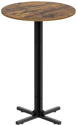 YATINEY Round Bar Table, Counter Height Pub Table, Versatile Use, With Cross Base, for Dining Room, Kitchen, Bar, Pub, Bistro, Cafe, Rustic Brown and Black XBT10BR