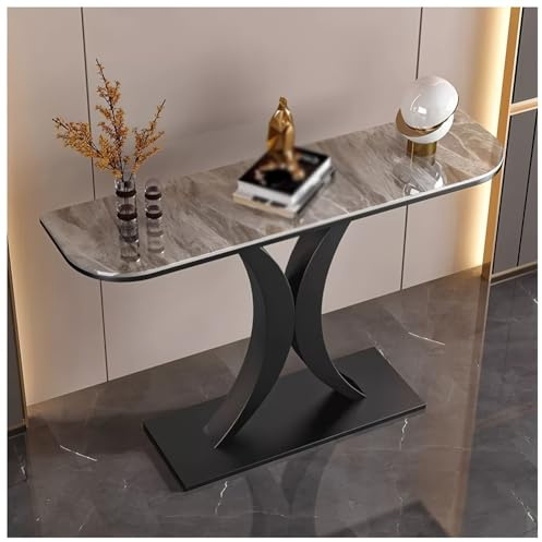 LXHELIVERY Console pour Entrée, Table D'entrée Étroite De 80 Cm Table D'appoint Au Design Géométrique avec Base en Métal, pour Couloir, Salon, Chambre À Coucher(Black-a,120x30x80 cm)