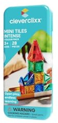 Cleverclixx Mini Tiles Pack Pastel Colours 28 Pieces, Compact Design for Travel to Go, Includes Storage Box, Durable Magnetic Toy, Mint, Expandable Sets, from +3 Years (Bright Colours)