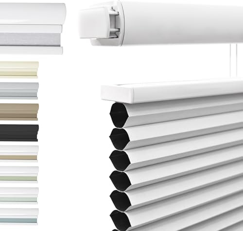 Blackout Top Down Bottom Up Cellular Blinds No Drill No Tools Custom Cordless Honeycomb Shades for Window Privacy Blinds Window Treatment,Blackout White,Custom Size