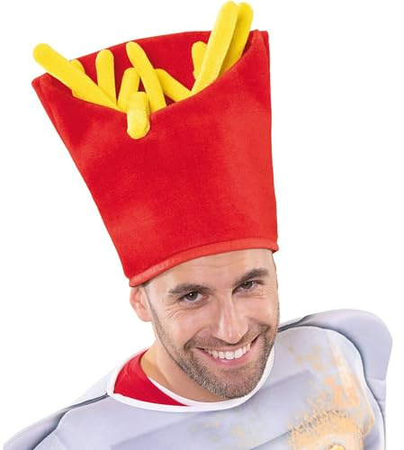 PartyXPeople Pommes Mütze Pommestüte als Kopfbedeckung für Erwachsene KW 51-61 cm Huthöhe 29 cm Kostüm-Zubehör Fasching Karneval