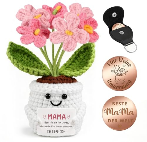 Giftota Geschenke für Mama - Muttertagsgeschenk - Geburtstagsgeschenk für Mama - Geschenke für Frauen - Dankeschön Geschenk - Pocket Hug Vergissmeinnicht - Glücksbringer - Gehäkelte Blumen