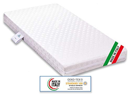 Materasso per culla lettino BIMBO PLUS antisoffoco misura 60x125 cm alto 11 cm con rivestimento sfoderabile e lavabile in lavatrice con guanciale antisoffoco in omaggio.