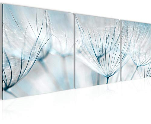 Runa Art Bilder Pusteblume 3 Teilig Bild auf Vlies Leinwand Deko Wohnzimmer Schlafzimmer 90 x 30 cm Modern Blau Weiss 209834b