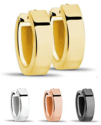 Treuheld® | Klassische, eckige Creolen/Ohrringe | 925 Sterling Silber | 4mm x 13mm | Gold | Klappcreolen für Damen und Herren | Set Paar