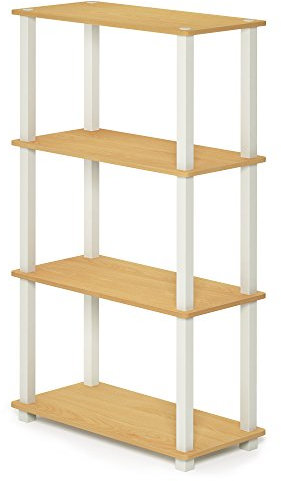 Furinno Turn-S-Tube 4-Tier Multipurpose Shelf Display Rack with Square Tube, Beech/White