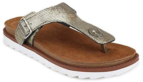Liberty Damen Echtleder Zehentrenner Sandale | Jasmin | Bequemer Freizeit-Schuh | Premium Sohle - Gold, 37 EU