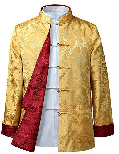 BOZEVON Costume Chinois Tang Hauts Hommes/Femmes - Les Deux côtés à Manches Longues Arts Martiaux Kung Fu Costumes Veste, 2XL/Style 01 - Hommes