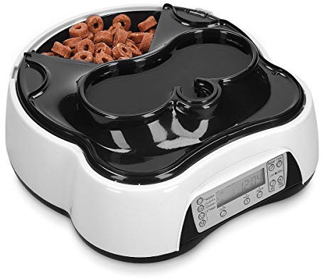 Navaris Automatic Food and Water Dispenser - 4 Meal Pet Feeder Drinking Station with Timer for Dog, Cat, Rabbit - Auto Timed Animal Feeding Station