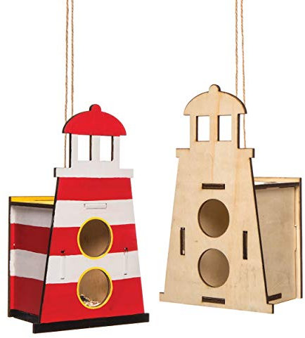 Baker Ross AW445 Light House Wooden Birdhouse Kits (Pack of 2) Birdhouses to paint and Decorate
