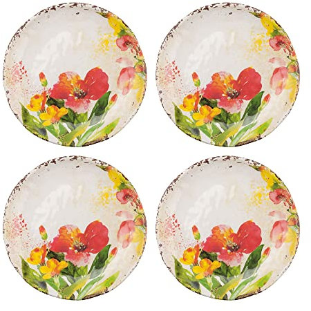 Supreme Housewares 4-Piece 6 Inch Melamine Dessert Plates Appetizer Dinner Plates Small Serving Plates Party Plates Round Plate for Dessert Snack Fruit Side Dishes (Tropical Hibiscus)