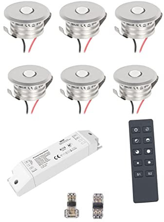 VBLED® 6er Funk Set 3W Mini-Einbauspot Einbaustrahler warmweiß IP44 12V DC Inkl.LED Trafo, Fernbedienung und Verbinder Unbegrenzte Möglichkeiten: Terrasse, Bad, Wohnbereich [Energieklasse A+]
