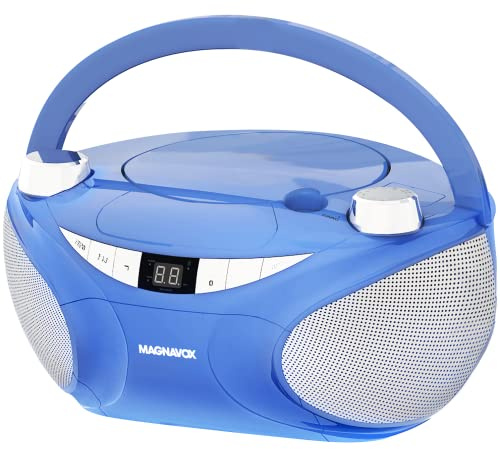 Magnavox MD6949 Portable Top Loading CD Boombox with AM/FM Stereo Radio and Bluetooth Wireless Technology in Black | CD-R/CD-RW Compatible | LED Display | (Blue)