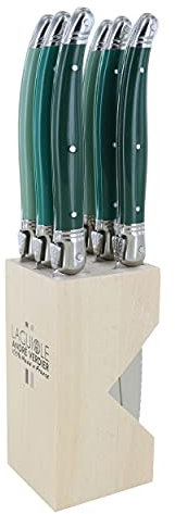 Andre Verdier Stainless Steel Steak Knife 6-Piece Set with Wooden Stand, Forest Green