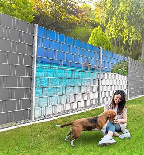MyMaxxi Infinity Zaunsichtschutz |Strand 01 beide Teile Motiv 9 Streifen | Sichtschutzstreifen für Doppelstabmattenzaun | Windschutz Sonnenschutz Blickdicht | Sichtschutz Garten | Sichtschutz