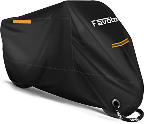 Favoto Funda para Moto Cubierta de la Motocicleta 210T Protectora Poliéster con Banda Reflectante a Prueba de Sol Agua Lluvia Polvo Viento Nieve Excremento de Pájaro al Aire Libre 295cm Negro