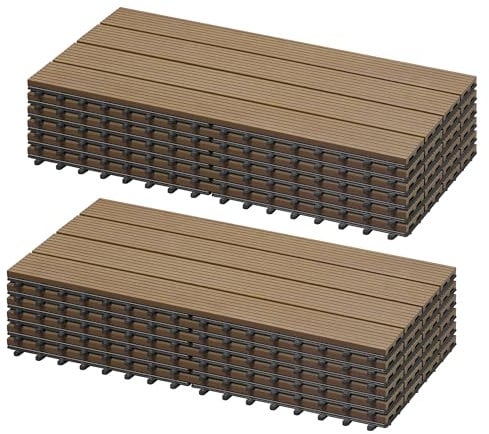 Laneetal Set di 12 Pavimento per Esterno, Pavimento WPC Incastro, per Giardino, Patio, Terrazza, Balcone, Pavimentazione Esterna 30x60 cm, Marrone Chiaro