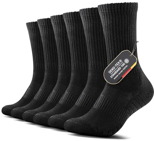 FALARY 6 Paar Wandersocken Herren 47-49 Socken Herren 47-49 Schwarz Baumwolle Sportsocken Tennissocken Wintersocken Laufsocken Herrensocken Dicke Fahrrad Lange Running Socken Atmungsaktiv