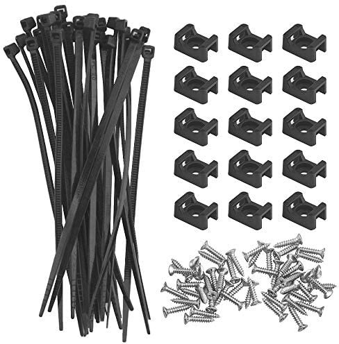 BGTXINGI 100 Stück Kabelbinder-Halterungen Kabel-Clip Organizer und 100 Stück Kabelbinder mit 100 Stück Flachkopfschrauben, Kabel-Management für Büro und Zuhause Schwarz (Size 2)