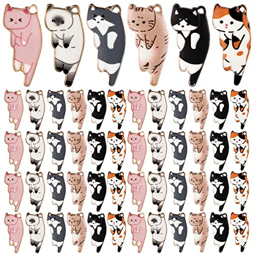 Prasacco 42 Stück Emaille Charme, 6 Stile Emaille Katze Charms Emaille Anhänger Tier Charm Anhänger für Heimwerken Schmuckherstellung Ohrring Halskette Armbänder Schmuckanhänger Bastelbedarf