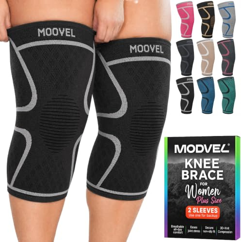 MODVEL Knee Support Compression Sleeve Women & Men - 2 Pack, Running Knee Brace, ACL & Arthritis Pain Relief, Joint Pain, Meniscus Tear, & Every day use (XXL)