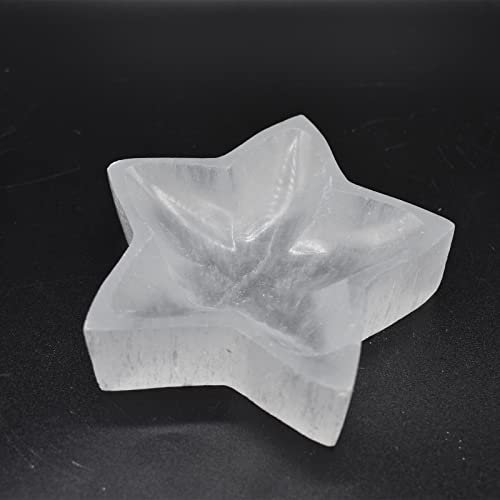 Selenite Charging Star Bowl - White Crystal, 10cm, Hand-Carved, Holder for Charging Crystals and Tumble Stones, Spiritual Healing Bowl, Meditation Home Décor Gift