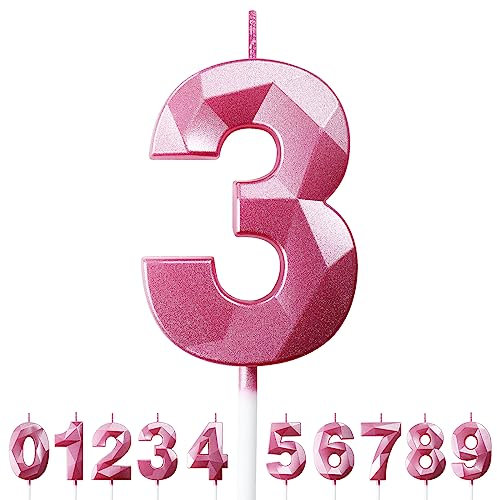 Geburtstagskerzen Zahlen Kerze 3 Tortendeko 3. Geburtstag Mädchen Kerzen Geburtstag Rosa 0-9 Zahlen Geburtstagskerzen für Torte