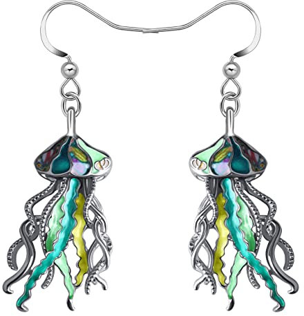NEWEI Cute Emaille Wal Oktopus Qualle Hai Ohrringe Seepferdchen Strand Schmuck für Damen Frauen Mädchen Meerestiere Geschenke (Grüne Qualle)