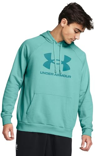Under Armour Rival, Felpa con Cappuccio in Pile con Logo Grafico, da Uomo, con Tasca, (482) Turchese Radiale / / Circuito Teal, M