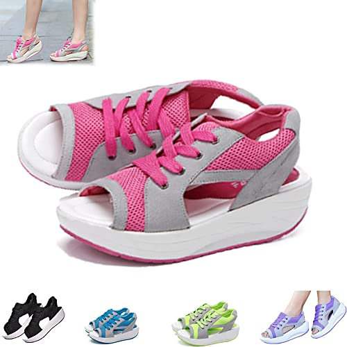 ILLOYD Sandalias de Muffin con Cordones y Recortes con Paneles en Contraste, 2023 Sandalias de Plataforma Informales con Punta de Verano para Mujer (39,Red)