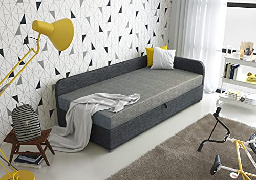 ALTDECOR Boxspringbett mit H3-Matratze (20 cm hoch) mit Bonellfederung + PUR, Einzelbett mit Bettkasten - Öffnung RECHTS - Uni - 100x200 -Hellgrau/Grau