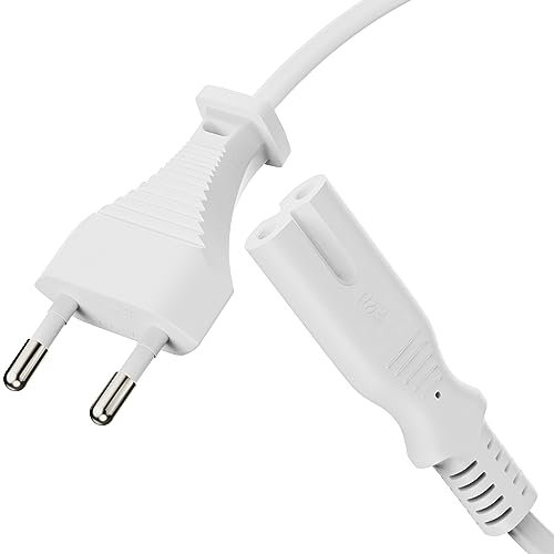 conecto cable de alimentación, enchufe europeo recto a toma C7 IEC recto, cable de alimentación europeo para electrodomésticos, 1,00 m, blanco