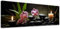 Feeby Impression sur Toile Intissee Pierres Orchidée Bougies 100x40 cm 1 pièces Tableaux Image Déco Murale Artistique Photographie Design Salon Bureau Couloir Hôtel Spa Zen Spa Eau noir