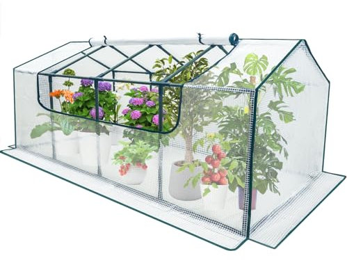 deaunbr - Mini serra da esterno, impermeabile, da giardino, con copertura in PE resistente e porta arrotolabile con cerniera, tenda per interni ed esterni, 160 x 80 x 79 cm