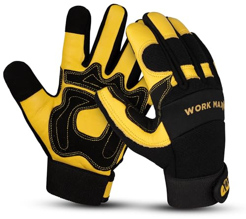 WORKMAXX Gartenarbeitshandschuhe, Dornensicher, flexibel, robust, Leder, Mechaniker, Geschicklichkeit, atmungsaktiv, Arbeitshandschuhe für Männer und Frauen (Senf, Größe XL)