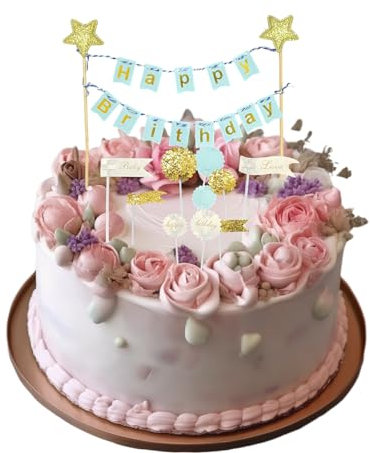 CPYJW Pack Of 13 Tortenstecker Happy Birthday, Cake Decoration Bunting Cake Topper Birthday Happy Birthday Cake Decoration Torteneinsätze Mit Ziehflagge Decoration Birthday For Girls Boy(Blau)