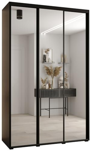 Kleiderschrank mit Spiegel Davos 2 Garderobenschrank - Schrank Schlafzimmer - Mehrzweckschrank 2 Schiebetüren - Regalen - Flur Möbel - Kleiderstange Schrank - Allzweckschrank - closet - Gaderobe