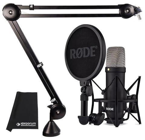Rode NT1 Signature Black Microphone de studio + trépied PSA-1 + chiffon microfibre Keepdrum