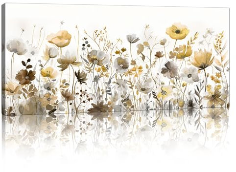 Mit Rahmen Großes Leinwandbilder Bilder Aquarell Gelbe Wildblumen bild auf leinwand Wandkunst Modern Wandbilder XXL Kunstdruck Deko für Wohnzimmer Schlafzimmer fertig zum Aufhängen 120x50cm