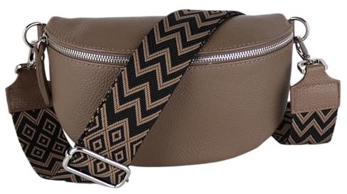 MIRROSI® Bauchtasche Damen, Echtleder, Made in Italy, Umhängetasche, Brusttasche, Crossbody Bag (1 Tasche & 2 Gurte) (Taupe (Bohemian Taupe)), Mittelgroße Tasche (25x16x7cm)
