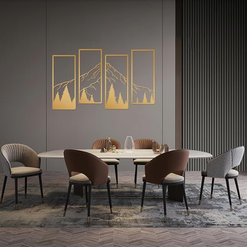 fengman123 4 Stück Gold Wanddeko Metall Berg und Wald Wanddekorationen Wanddekor Metallskulptur Wandkunst abstrakte Wanddekoration moderne Wandzeichnung für Wohnzimmer Schlafzimmer Wohnung