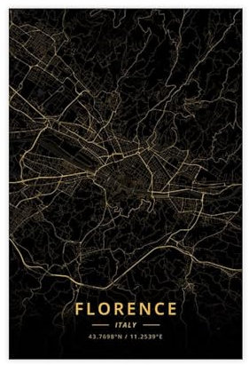 Florenz Italien Stadtkarte Poster Leinwand Poster Wandkunst Dekor Druck Bild Gemälde für Wohnzimmer Schlafzimmer Dekoration ungerahmt 40 x 60 cm