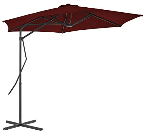 MNISDFL Strand Sonnenschirm Ampelschirm Balkon Regenschirm Sonnenschirm mit Stahlmast Bordeauxrot 300x230 cm