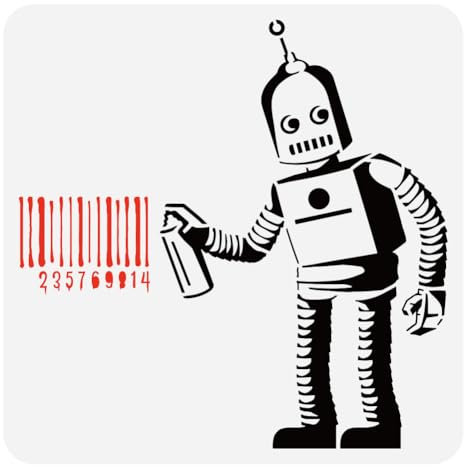 FINGERINSPIRE Banksy Barcode Roboter Malschablone 30x30 cm Kunststoff PET Barcode Nummern Zeichnungsvorlage Ausgehöhlte Banksy Graffiti Roboter Schablone Zum Malen Banksy Themenvorlage Für Heimwerker