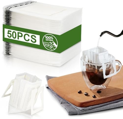 CARGEN Drip Coffee Bags 50 Pack, Food Grade Disposable Hanging Ear Coffee Filters, Portable Single Serve Pour Over Pouches for Travel, Camping and Office