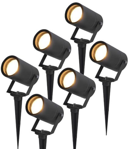 HOFTRONIC - 6er Set Spikey LED Gartenstrahler Aluminium - IP65 Wasserdicht - GU10 Fassung - Dimmbar - Erdspießstrahler Schwarz (RAL9004)