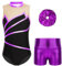 Kvysinly Glänzend Turnanzug Mädchen Gymnastikanzug Set Turnbody mit Haarband und Hose Ballettkleidung Tanz Training Dancewear W Violett 134-140